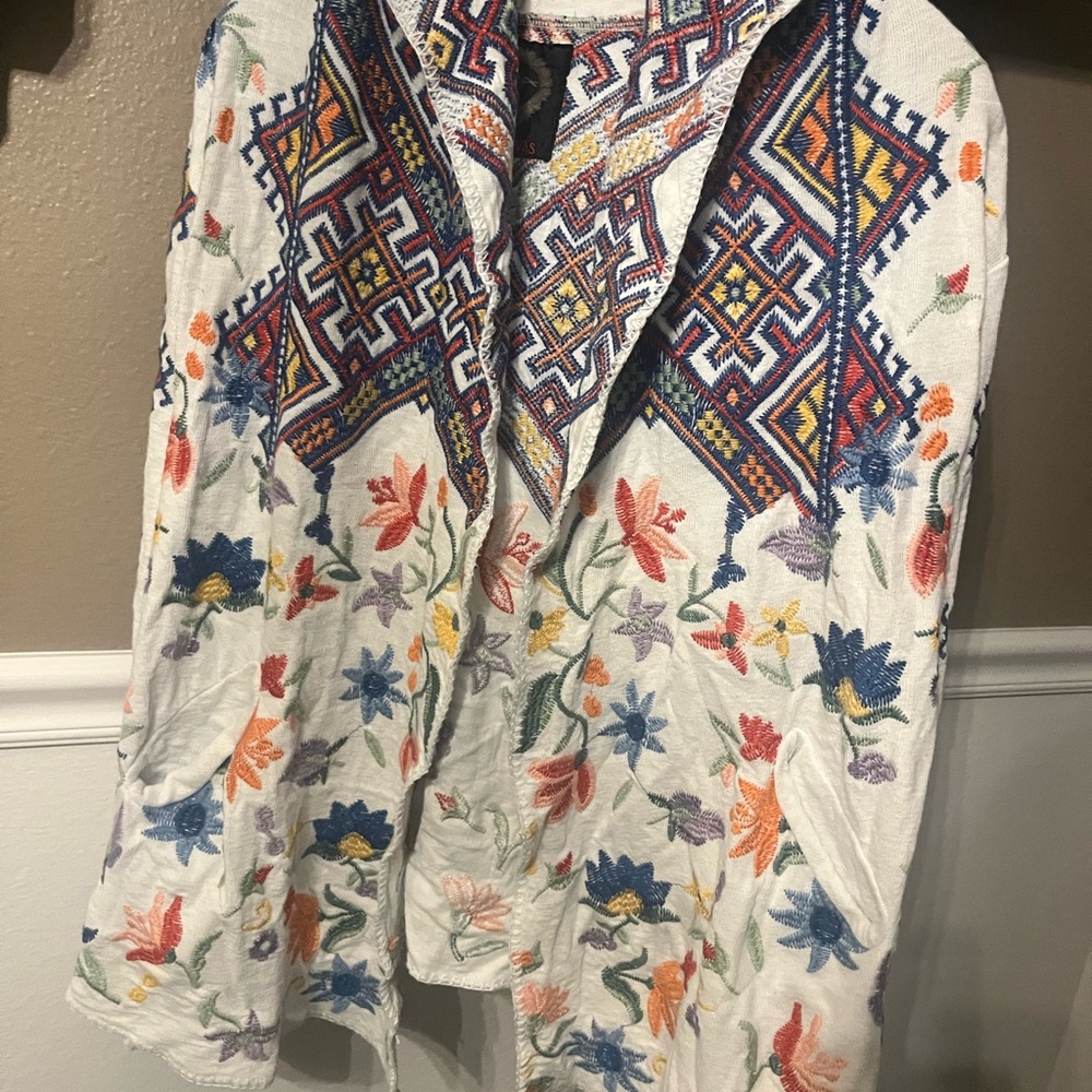 Johnny Was Multicolor Geometric Embroidered Jacket